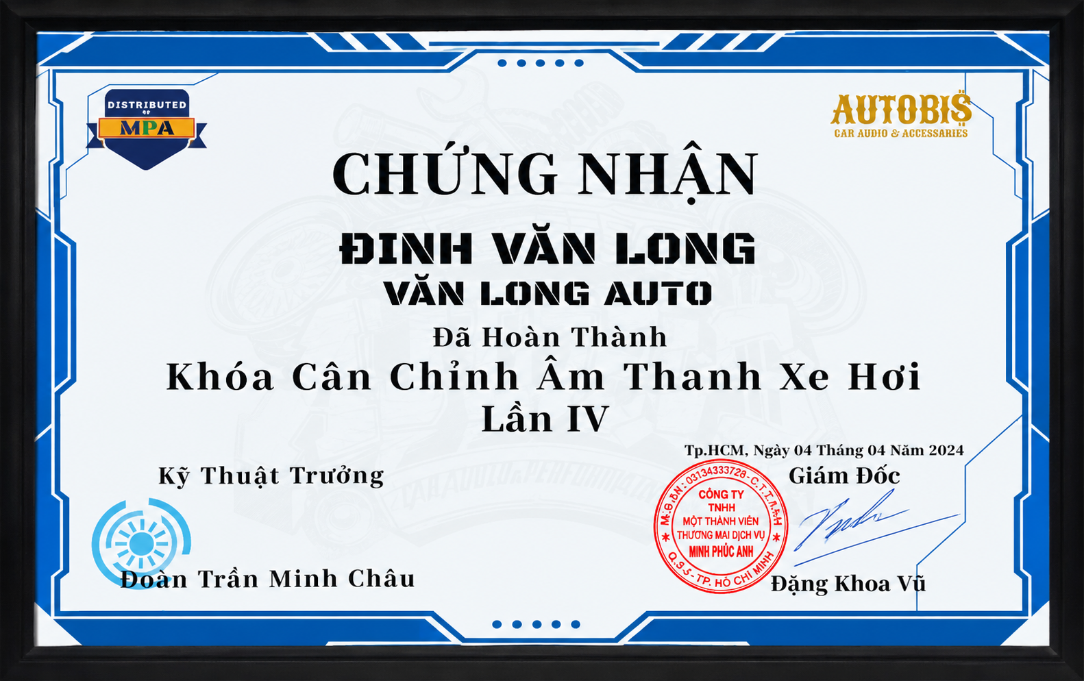 Chứng nhận đại lý lắp đặt sản phẩm chính hãng HCLightAuto